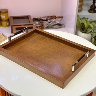 سینی چوبی دستگیره فلزی متیس دورنگ